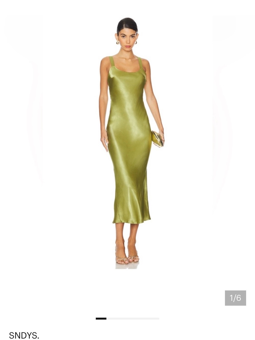 SNDYS Olive Satin Slip Midi Dress